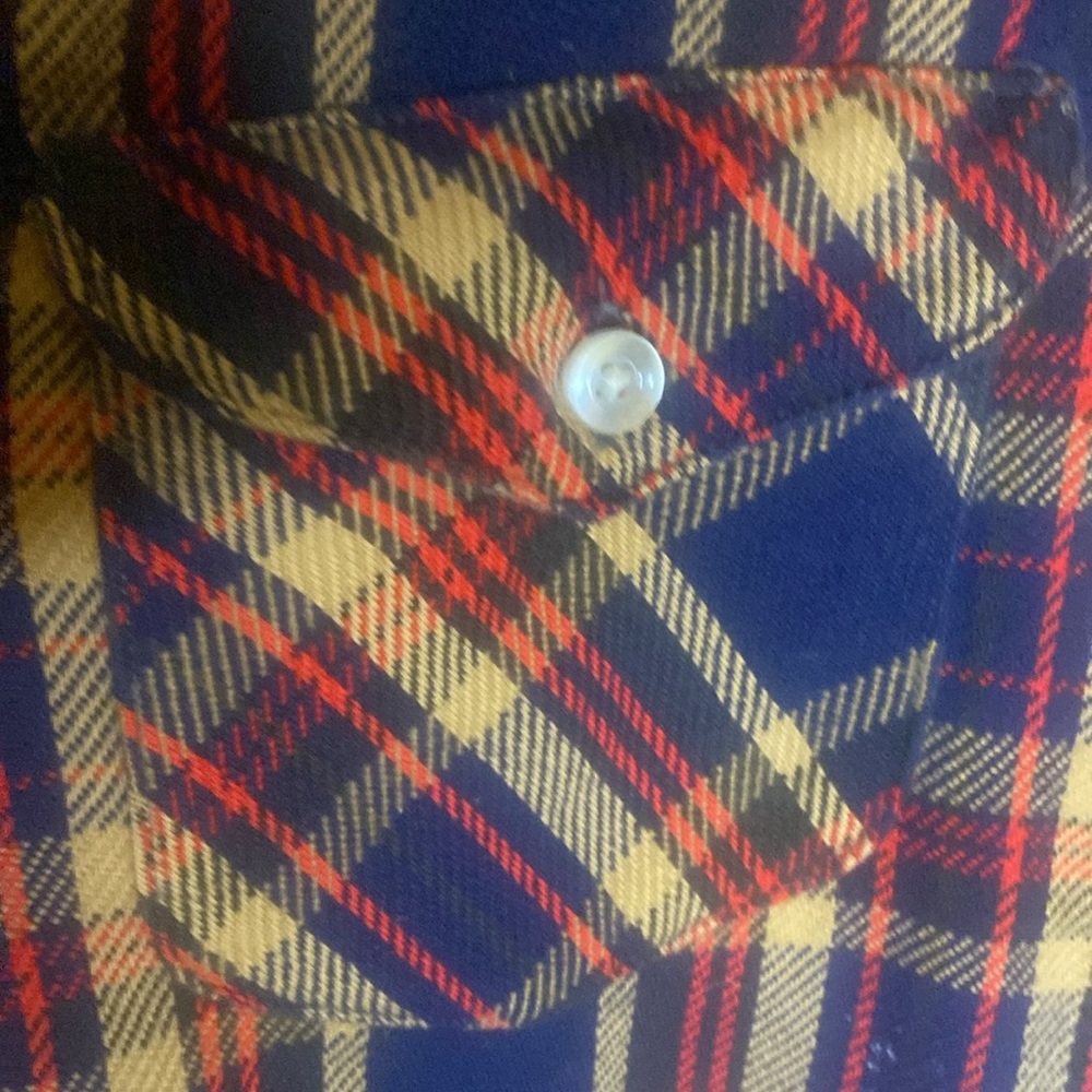 Vintage Oshkosh thick plaid flannel size medium navy tan red - Picture 3 of 6